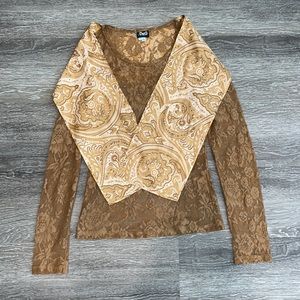 D&G Dolce & Gabbana Love Sleeve Wrap Top XS Golden Paisley Print Lace